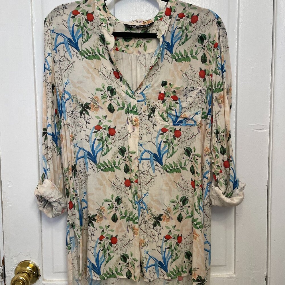 Zara Long Sleeve Floral Print Blouse, Size Medium